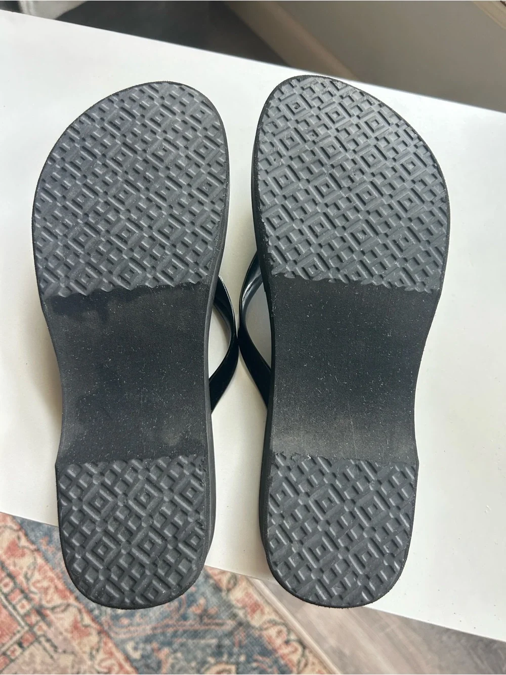 Tory Burch Black Platform Flip Flop Sandals with Gold Logo